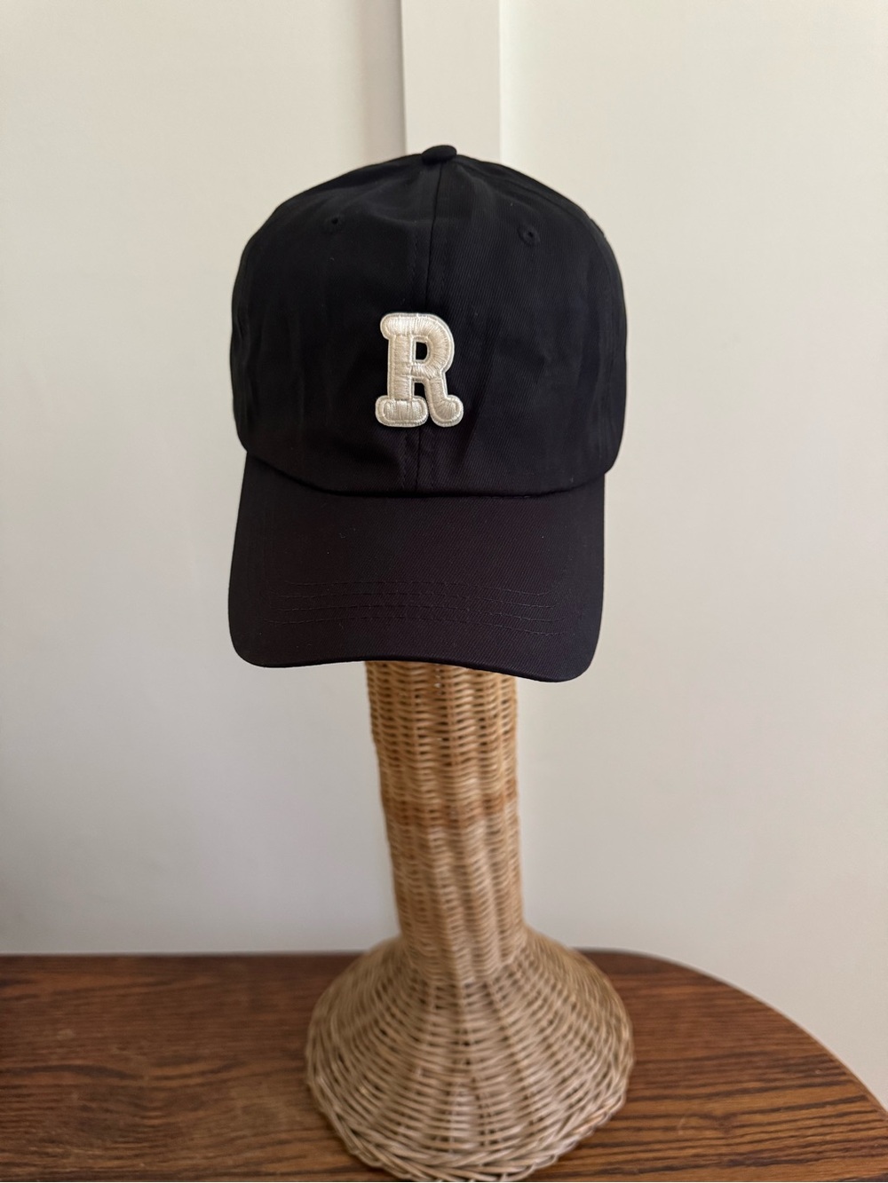 Black Baseball Cap with White 'R' Patch